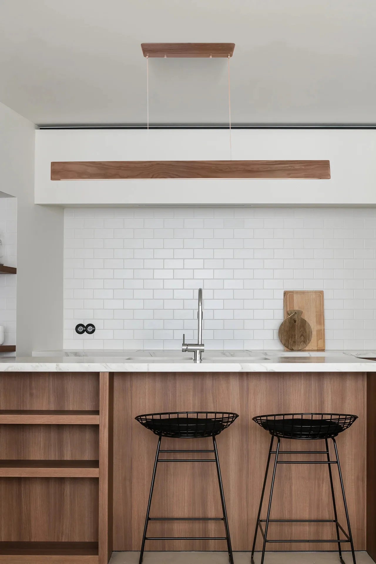 Slender Linear Wood Pendant