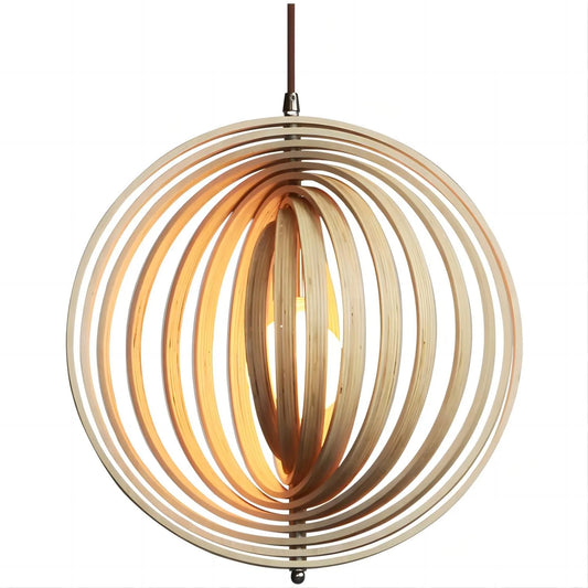 Rotatable Transformable Circular Wooden Pendant Lamp