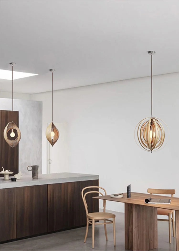 Rotatable Transformable Circular Wooden Pendant Lamp