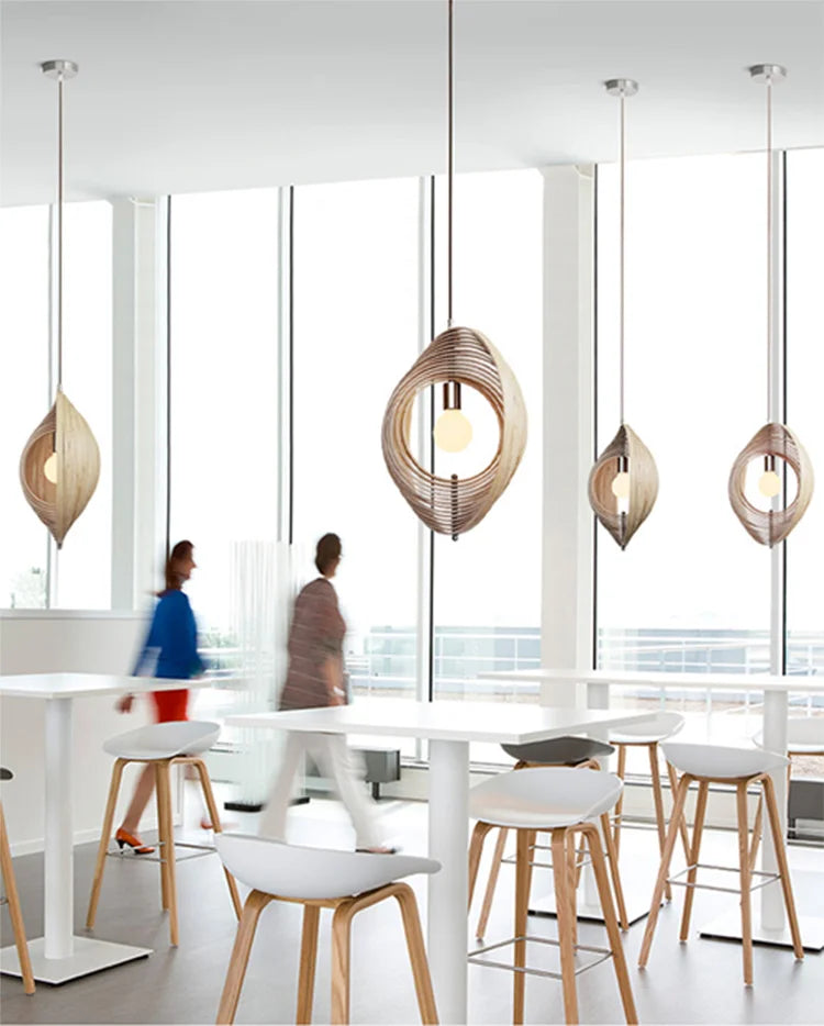 Rotatable Transformable Circular Wooden Pendant Lamp