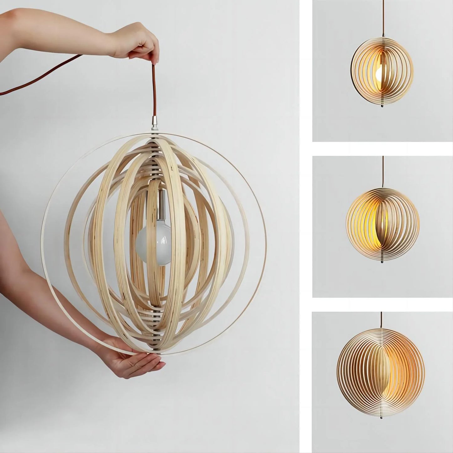 Rotatable Transformable Circular Wooden Pendant Lamp