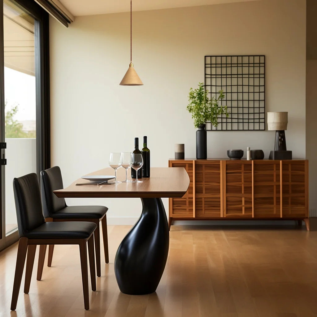 Conical Wood Pendant Light with Brass