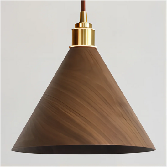 Conical Wood Pendant Light with Brass