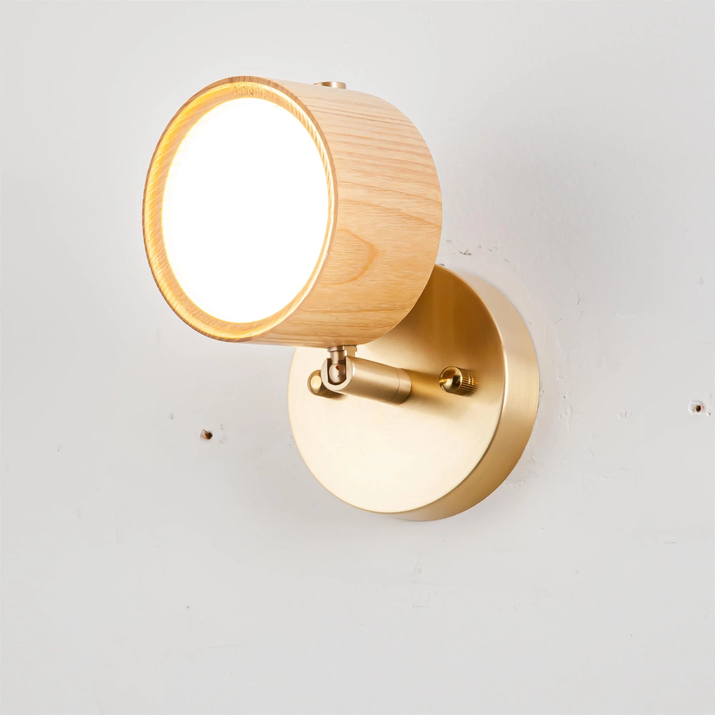 Cylindrical Wood Wall Light with Brass