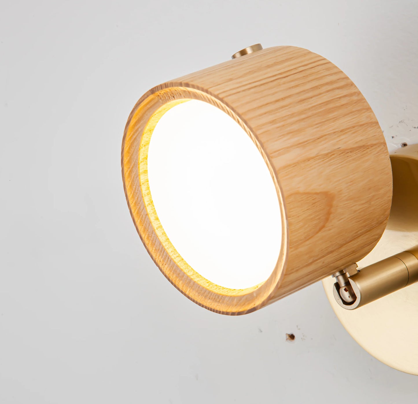 Cylindrical Wood Wall Light with Brass