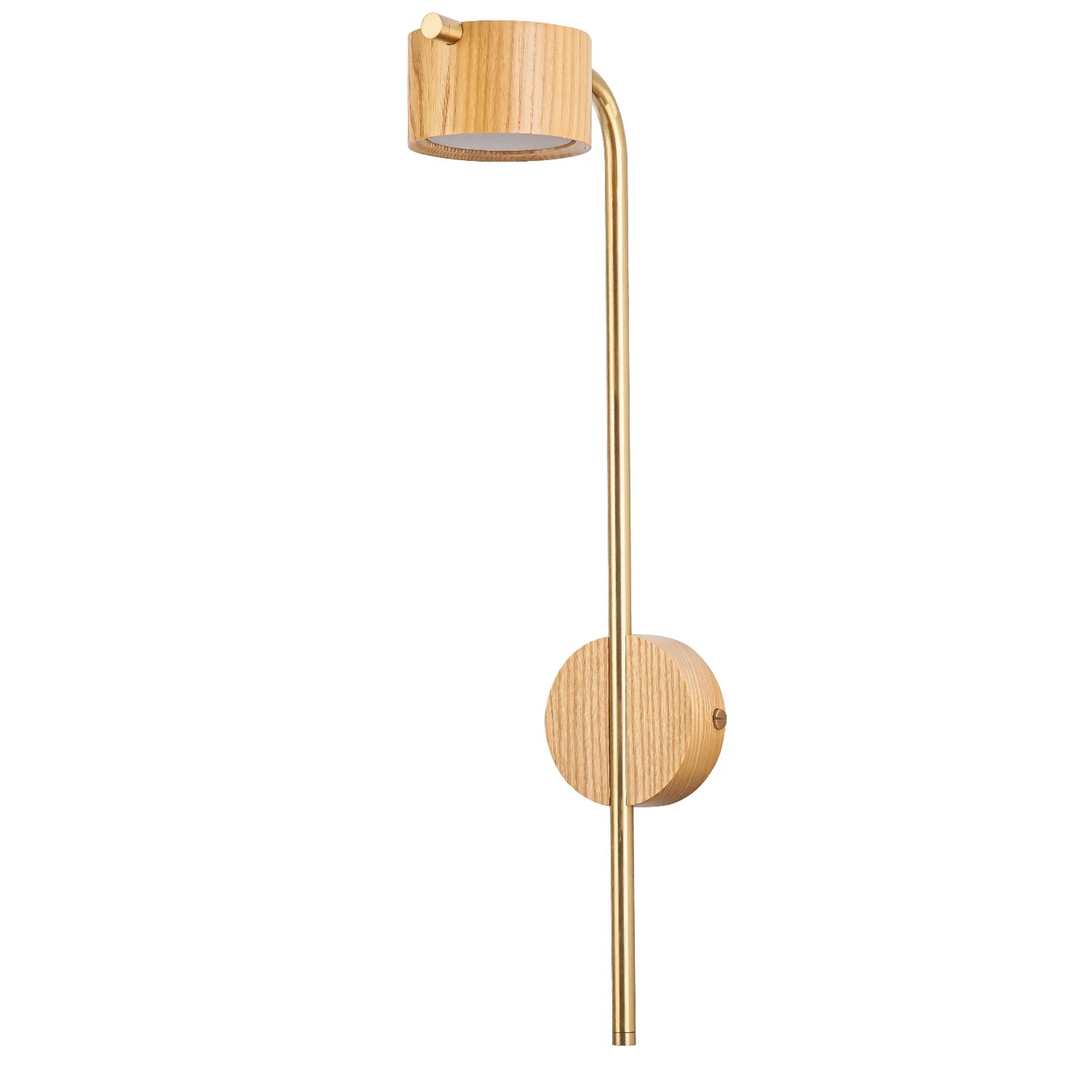 Cylindrical Wood Wall Light with Brass Curve