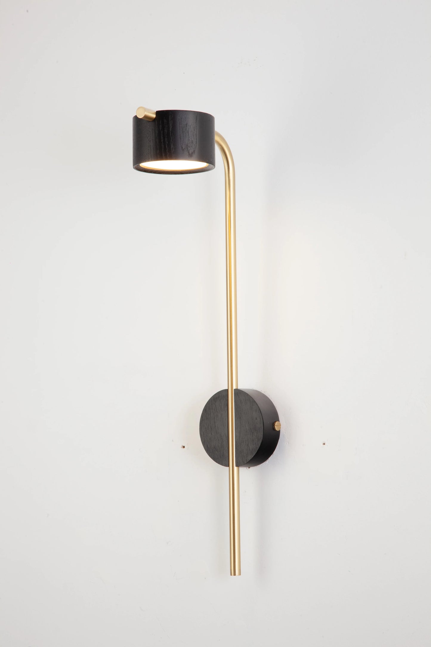 Cylindrical Wood Wall Light with Brass Curve