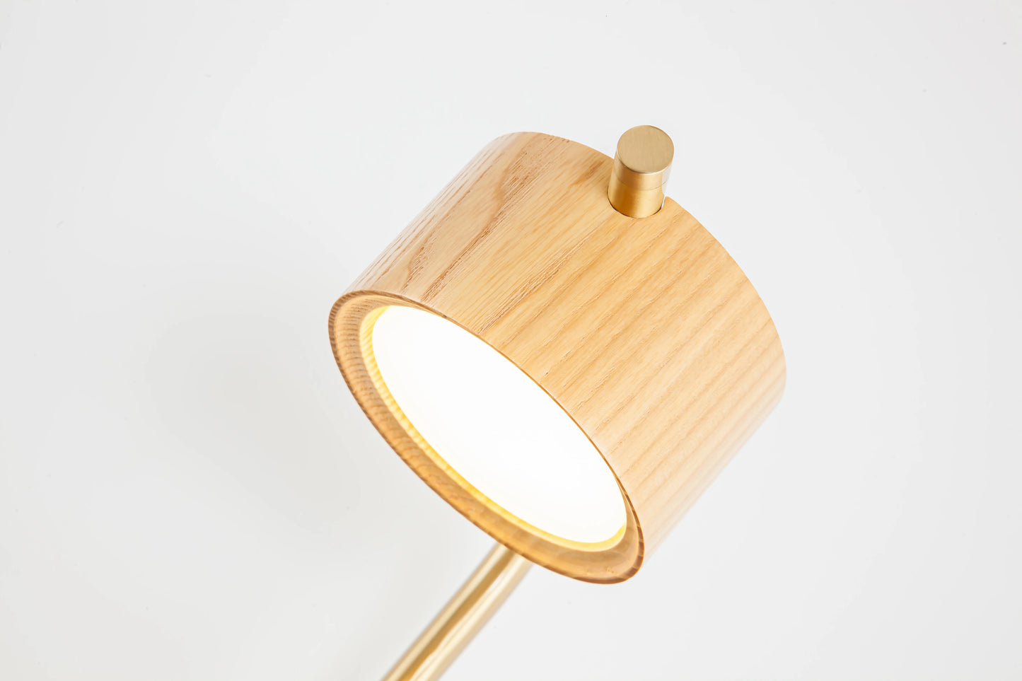 Cylindrical Wood Wall Light with Brass Curve