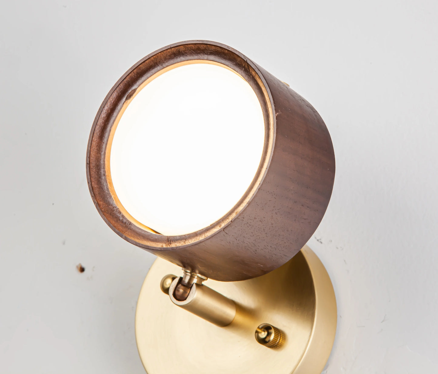 Cylindrical Wood Wall Light with Brass