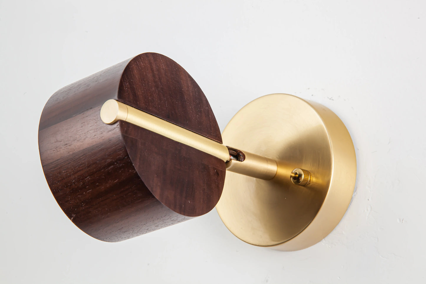 Cylindrical Wood Wall Light with Brass