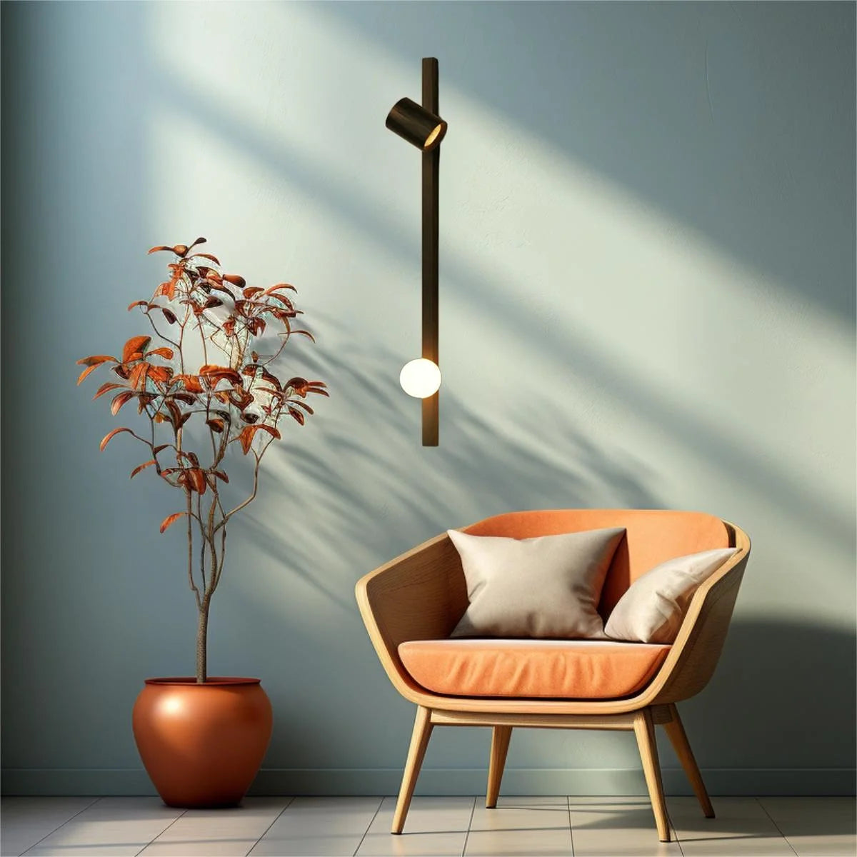 Wood Spotlight Wall Light with Glass Spherical Ceiling