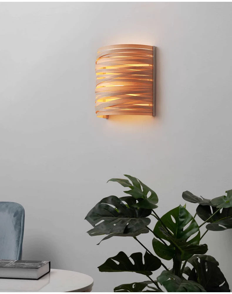 Wood Veneer Wall Lamp Arc Stripes